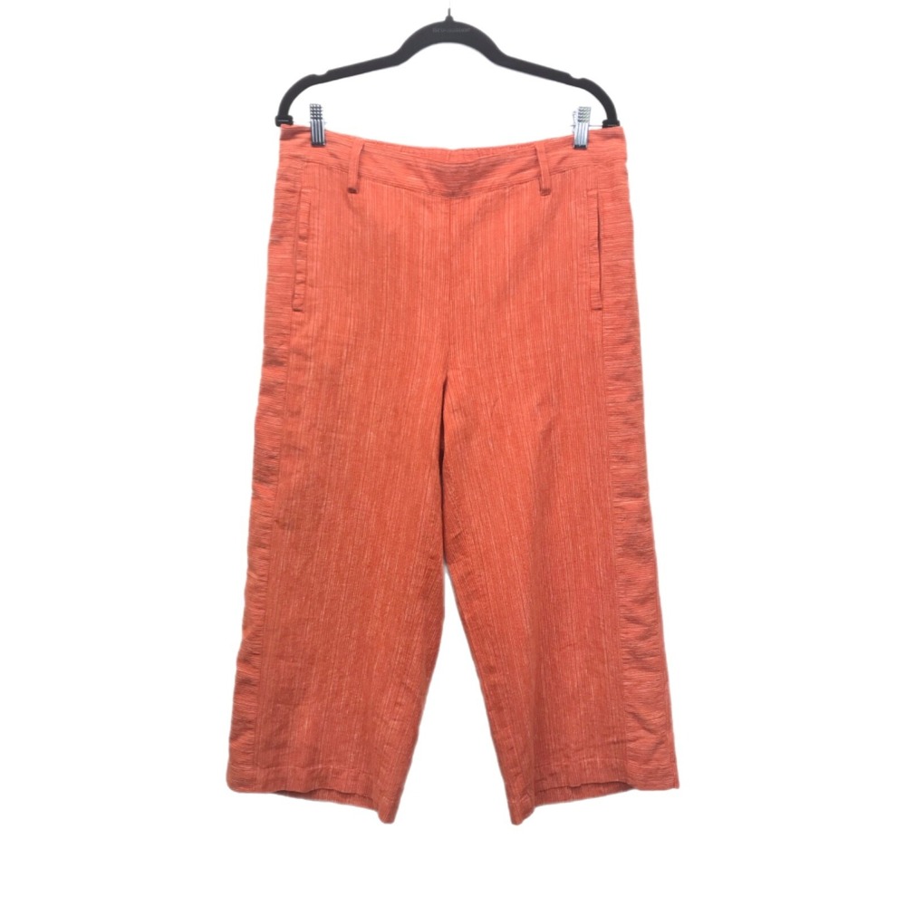 Rafaella Linen Pants Women's 12P Orange Flat Front Wide Leg Casual Beach Trouser